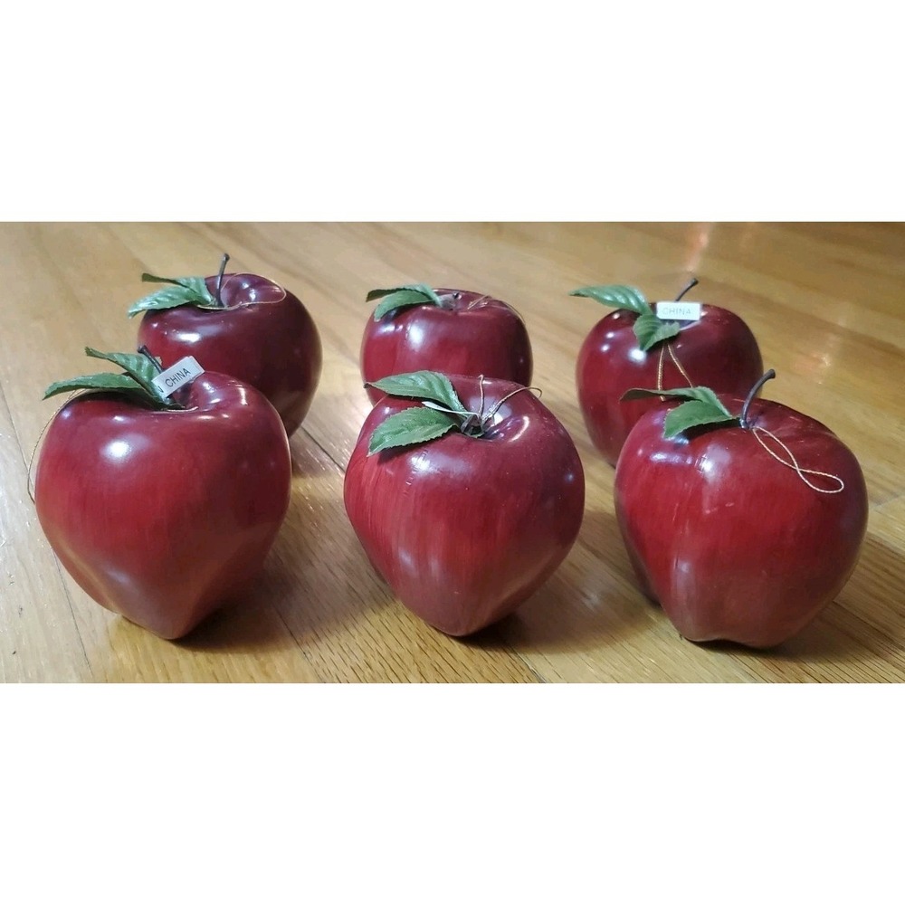LOT of 6 Vtg 3" Apples Painted Red Fruit Apple Christmas Ornaments Realistic